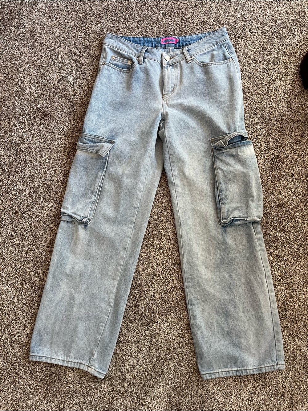 Edikted Light Wash Wide Leg Cargo Jeans